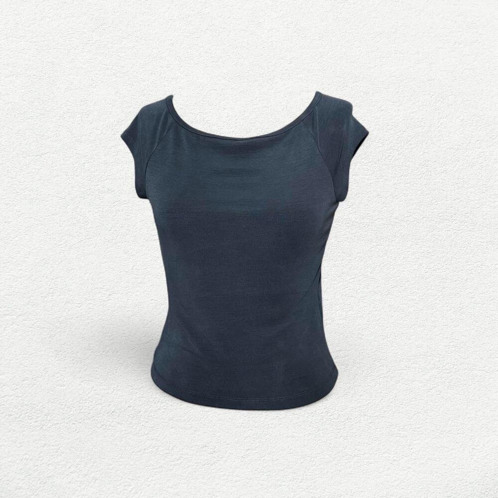 Everlane Boatneck Cap Sleeve Butterknit Top in Black